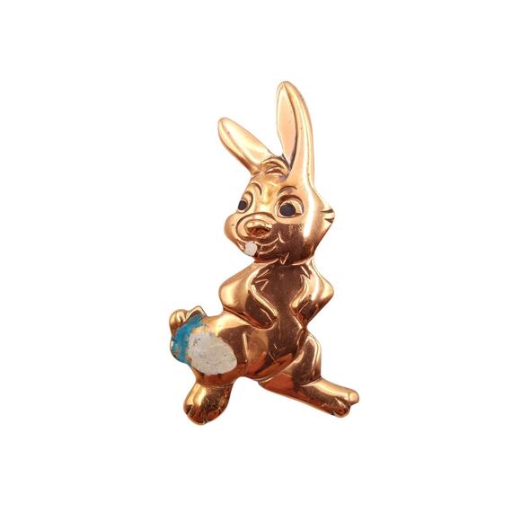 Vintage Brooch Stamped Copper Bunny Rabbit Mid Century Cartoon Painted Novelty - Picture 1 of 4